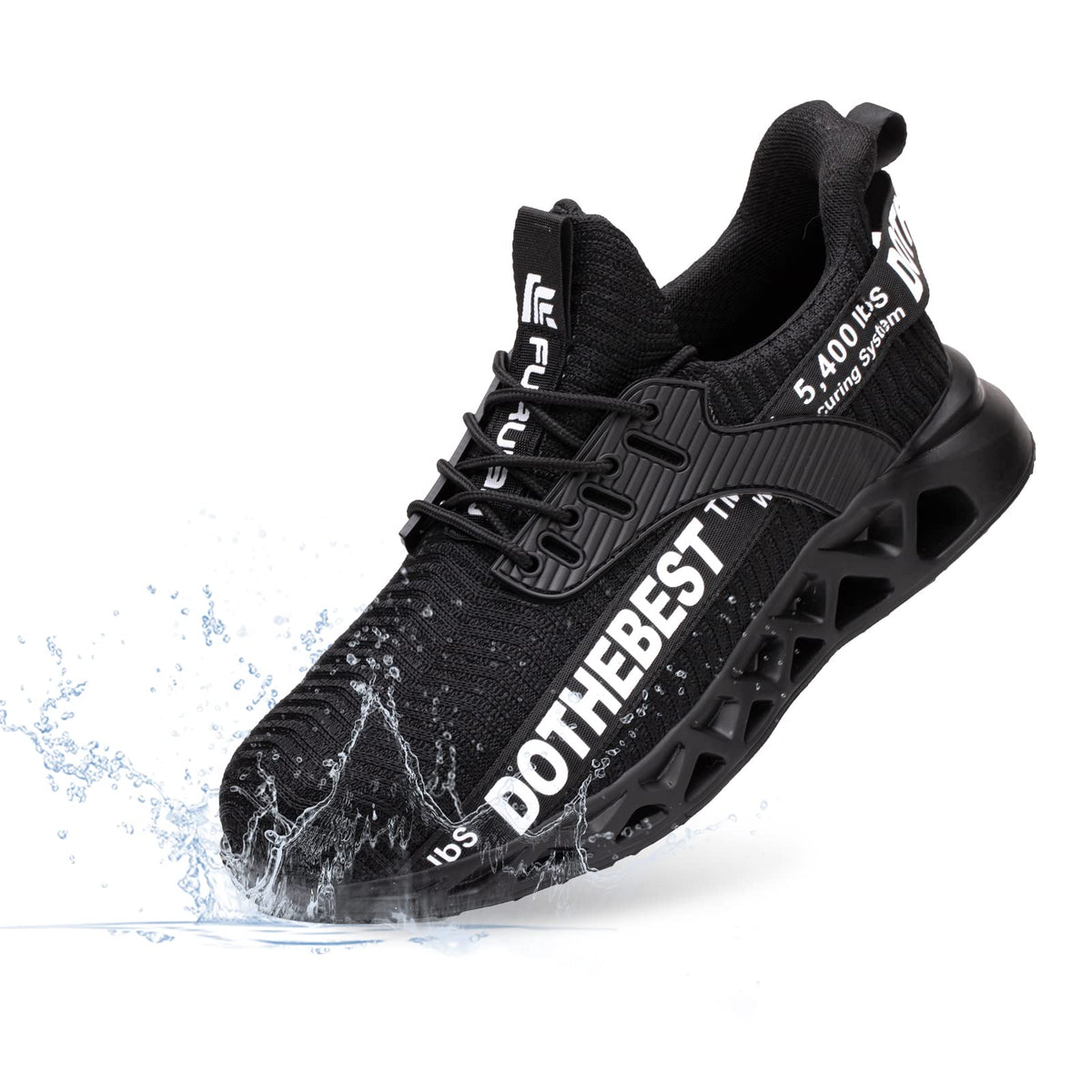 Furuian Waterproof Steel Toe Sneakers for Men Women Lightweight Safety Shoes Comfortable Unisex Steel Toe Work Shoes Black Size M12/W13.5