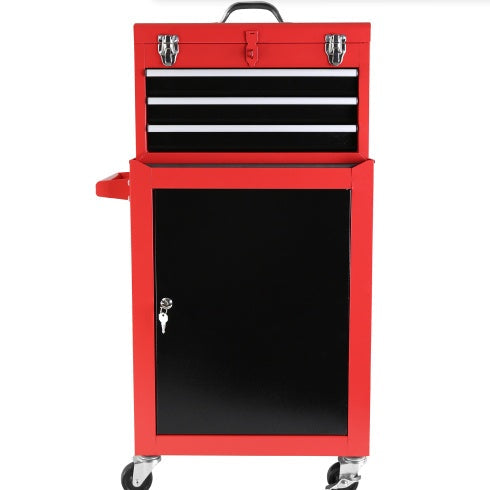 Rolling Garage Workshop Tool Organizer Detachable 3 Drawer Tool Chest With Large Storage Cabinet And Adjustable Shelf