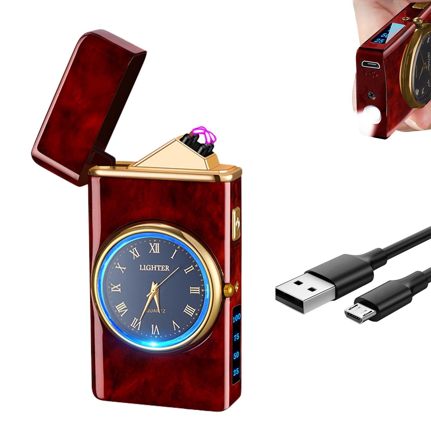 COMANYI Electric Lighter Rechargeable USB Lighter Dual Arc Plasma Lighter Windproof Cool Candle Lighter with LED Battery Indicator for Candles Fireworks Incense (Woodgrain)